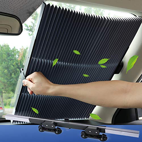 Tysonir Car Windshield Sun Shade, Retractable Sun Shade, Sunshade to Keep Your Vehicle Cool and Damage Free, UV Sun and Heat Reflector, Easy to Use, 2019 New.
