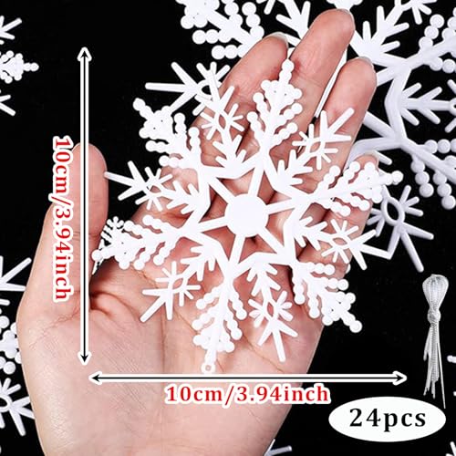 Miniatura 4 de Fosdick 24 Piezas Copos De Nieve Decoracion, Blanco Brillante Copos De Nieve Adorno Colgante, Adorno Colgante De Copo De Nieves, Decoracion Arbol Navidad Fiesta Invierno Colgantes Decoraciones