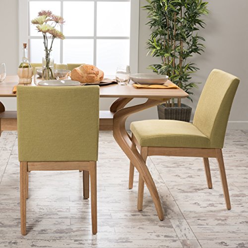 GDF Studio Katherine Mid Century Modern Green Tea Fabric/Oak Finish Dining Chair (Set of 2)