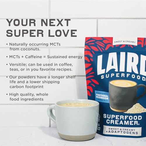 Image of Laird Superfood Non-Dairy Coconut Powder Creamer - Sweet & Creamy + Adaptogens - Superfood Creamer with Functional Mushrooms - Non-GMO, Vegan, 8 oz. Bag, Pack of 1