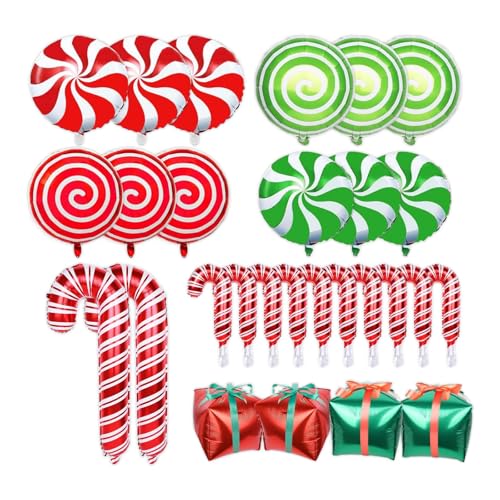 UgyDuky - UgyDuky Christmas Balloon Set 28Pcs, Christmas Decorations Candy Cane Balloons Gift Box Balloons Peppermint Swirl Foil Balloons, Red & Green Holiday Party Decorations for Xmas Tree, Winter Wonderland