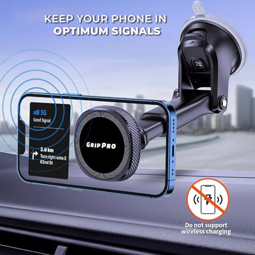 Image of Compatible for MagSafe Car Mount, Magnetic Phone Holder for Car Dashboard Windshield iPhone Car Mount Holder Compatible with iPhone 14 13 12 Pro Plus Max Mini MagSafe Mount, 17 Strong Magnets
