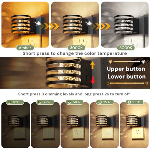 Image of L LOHAS LED Night Lights Plug into Wall, 4 Pack 3CCT Night Light with Dusk to Dawn Sensor, Amber /3000K /5000K Color Changing Night-Lights, Adjustable Brightness, for Hallway Bedroom Home Decor