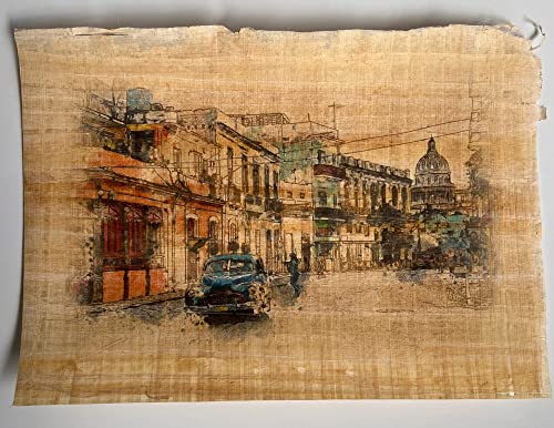 Havana Cuba Street Painting Sketch Printing On Authentic Egyptian Papyrus Paper - Best Gift For Cuba Fans - Unframed - Frameable - 11.2X8.5 Inches #TOP10