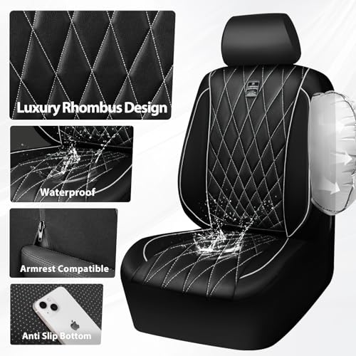 Image of CAR PASS Piping Luxury Leather Two Front Car Seat Covers,Silver Glitter Waterproof Seat Cover Compatible with Front Seat Armrests,Universal Fit for Suvs,Vans,Trucks,Airbag Compatible(Black and Silver)