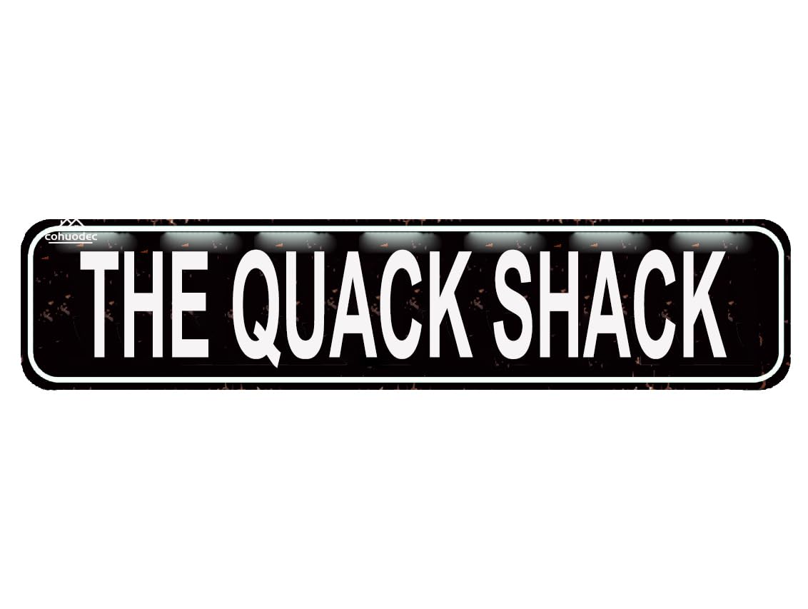 The Quack Shack Decor - Duck Waterfowl Chicken Coop Rustic Street Sign Door Name Plate Plaque Home Pub Bar Wall Decor Retro Black Metal Tin Sign 4x16 Inch