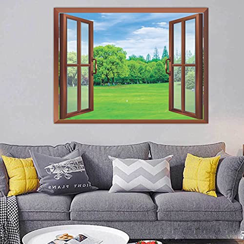 Image of CVANU Attractive View of Green pairies in a Sunny Day Removable Faux Window Wall Sticker /Decals for Living Room etc Cv 40
