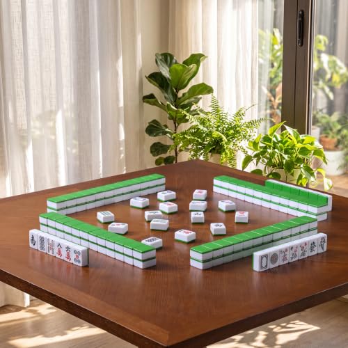GUSTARIA Chinese Mahjong Set, 1.65'' Large Size Tiles, Mahjong Game Set with 144 Green Tiles & Blue Carrying Bag by GUSTARIA - Used condition - Image 7