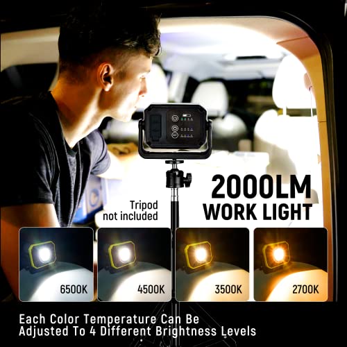 Led Work Light, 2000Lm Portable Cob Rechargeable Work Lights, Magnetic Light, 4 Color Temperature&360° Rotation Mechanic Worklight With Magnetic Base, Hook For Repairing Camping Hiking Emergency #TOP1