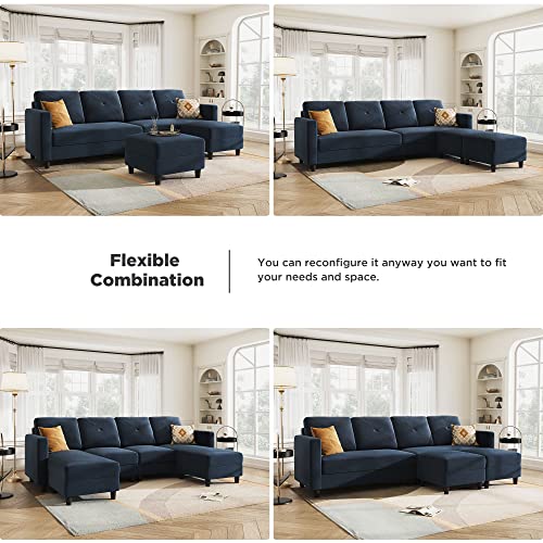 Convertible U Shaped Sofa Sectional Couch With Double Chaises 4 Seat Sofa For Living Room, Velvet Dark Blue #TOP4