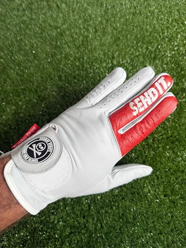 Gant de golf Send It Premium en cuir cabretta souple rouge et blanc avec grip renforcé 2025