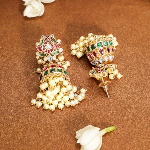Image of Rubans Jhumka Earrings Kundan and Pearl Traditional Festive Jewellery Gift for Women & Girls