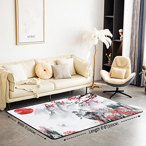 Japanese Style Area Rug Square Japanese Ukiyoe Accent Rug Home Decor Traditional Retro Theme Decorative Rug Living Room Bedroom 100 * 150cm - Image 2