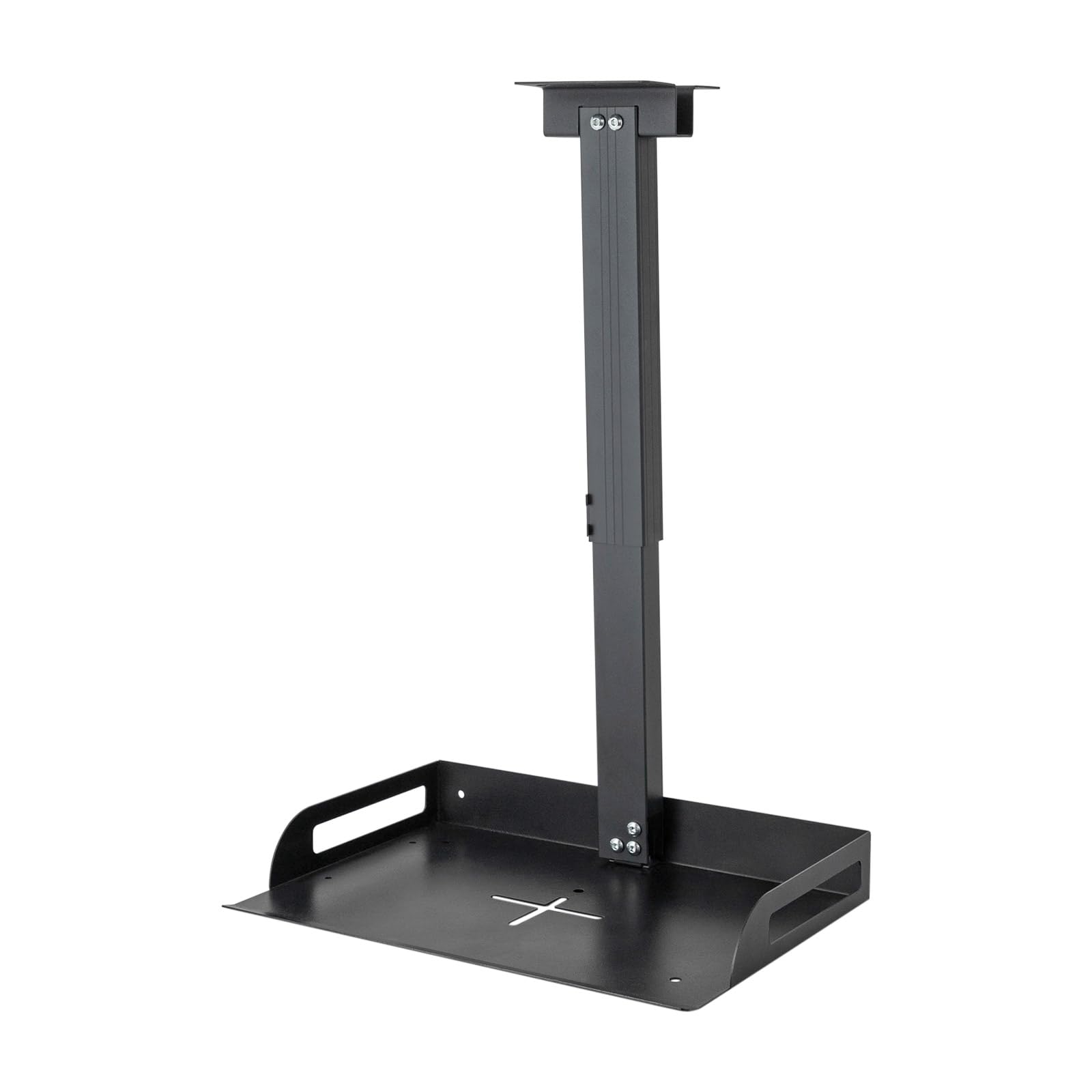 Supporto universale per proiettore da soffitto con vassoio 35 x 22 cm, altezza regolabile 34 – 56 cm, portata fino a 14 kg, supporto per proiettore con guardrail (nero)