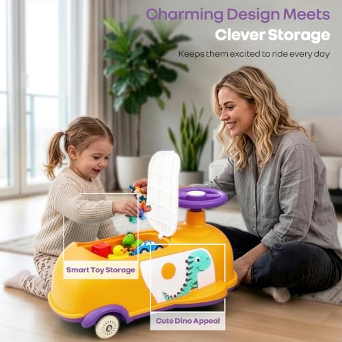 Image of R for Rabbit Iya Iya Poppy Swing Car for Kids, 3 in 1 Baby Push Ride-On & Pull Along Car | ABEC7 Bearing Smooth Wheels with Storage Seat | Ideal for 2+ Years Boys & Girls, Upto 50 Kgs (Orange Purple)