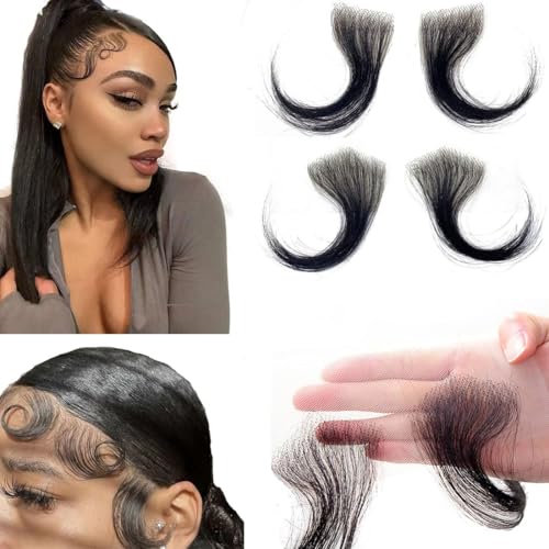 Ysdqs Edges Hair Top Swiss HD Lace 100% Real Human Hair Reusable Breathable Invisible Lace Hairline Baby Hair Stripes Natural Black Curly for Women
