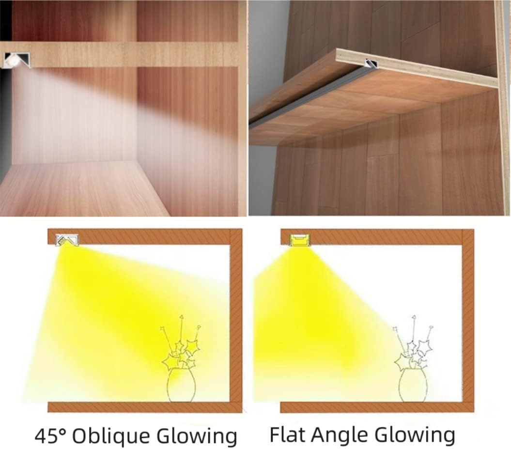 10-Pack 3.3ft/1Meter 45° Lumination YW- Shape LED Aluminum Channel System with Cover, Invisible Recessed Under-Cabinet Linear with End Caps for LED Strip Light Installations