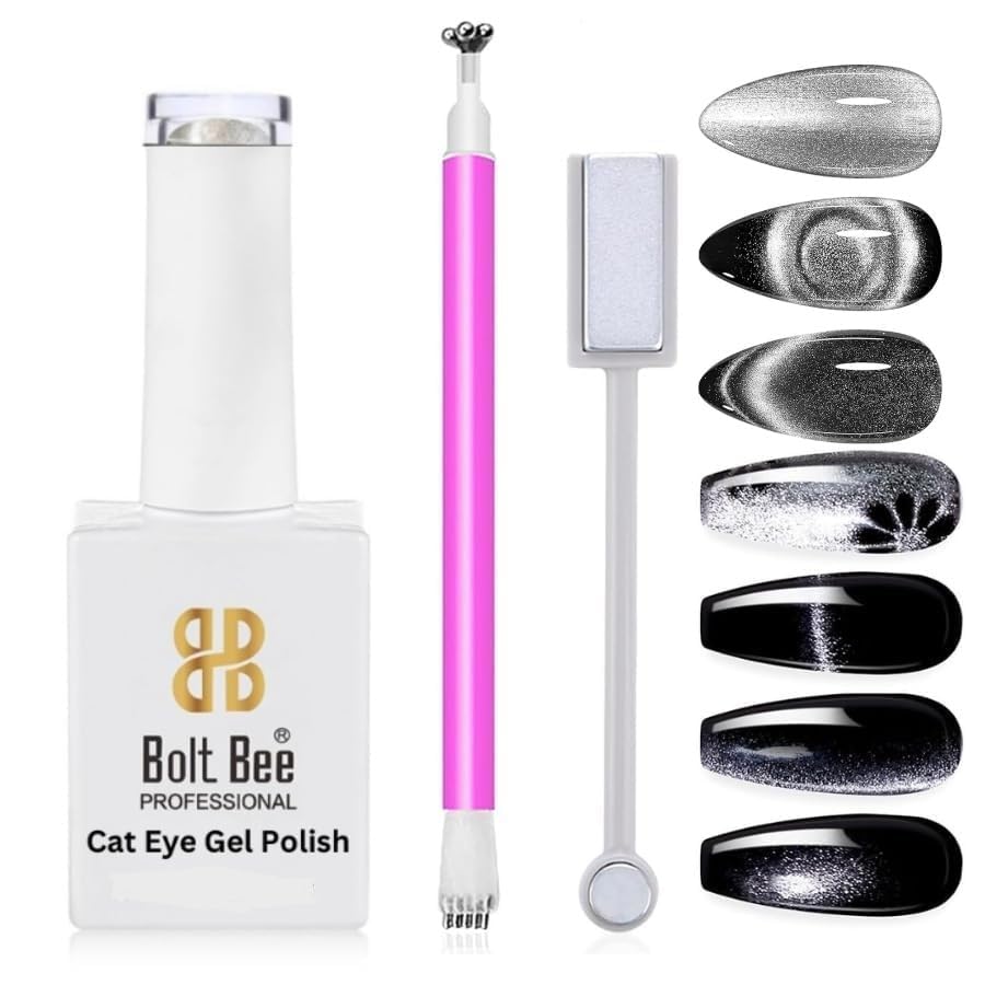 Brille Bee 9D Cat Eye Gel Nail Polish with Magnet Set – Glossy Finish, Quick Drying, Non-Chipping & Non-Smudging, 14ml (2 IN 1 Silver, 14ml)-image-25