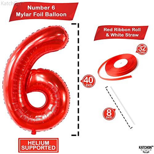 Image of KatchOn Foil Red Number 6 Balloon For Happy Birthday Decorations - 40 Inch