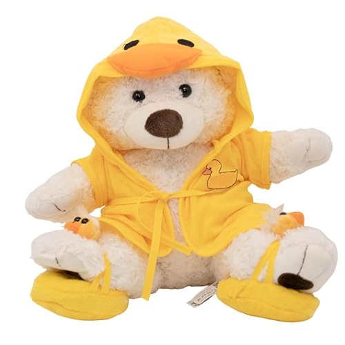 Plush Gear BF-V/20121 Duck Robe And Slippers For Stuffed Animals - Fits Most 14 Inch-18 Inch Plush Toys, Adorable Teddy Bear Bathrobe Clothes cover