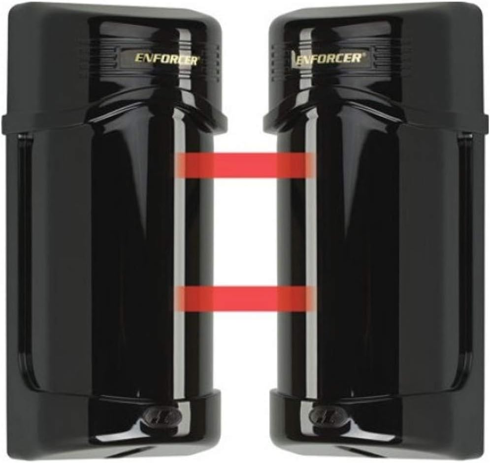 Seco-Larm E-960-D290Q Enforcer Twin Photobeam Detectors with red beams indicating detection zone