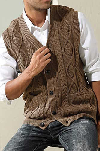 Image of PJ PAUL JONES Mens Cable Knit V Neck Sweater Vest Button Up