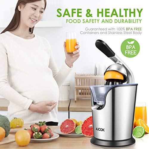 Aicok Electric Citrus Orange Juicer 160W Stainless Steel, Double Reamers, Soft Grip Handle, Easy to Use and Clean, Anti-Drip Spout