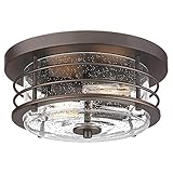 Seeded Glass Flush Mount Ceiling Light, HWH Farmhouse Light Fixtures Ceiling, 12 Inch Metal Cage Clo