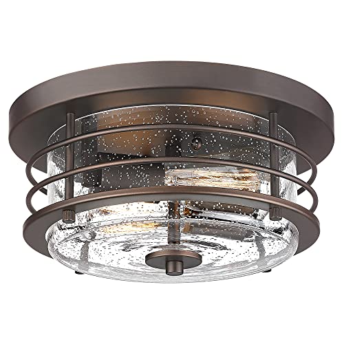 Seeded Glass Flush Mount Ceiling Light, Hwh Farmhouse Light Fixtures Ceiling, 12 Inch Metal Cage Close To Ceiling Light For Hallway, Entryway, Laundry, Foyer, Oil-Rubbed Bronze Finish, 5Hy67F Orb #TOP13
