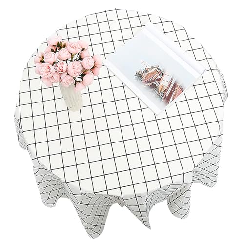 Mtlavishness Table Cloth Oil Proof Minimalist Fashionable Decorative White Plaid Table Cover for Home Livingroom Thickened PEVA Material Durable Easy to Clean Mo (137 * 137cm)