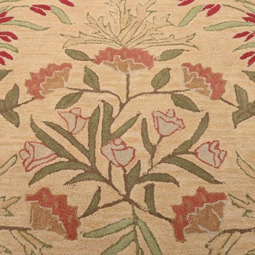 Image of Restoration and Renovation Handmade Floral Adeline Beige /Blue Tulips Traditional Crafted Wool Area Rug for Living Room Bedroom and Kitchen (Multi Color, 6' x 9')