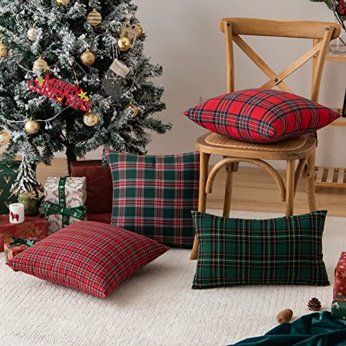 Image of AQOTHES Christmas Plaid Decorative Throw Pillow Covers Green 12x20 Inches