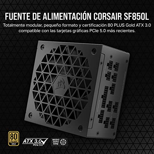Corsair SF850L Fuente de Alimentación SFX Totalmente Modular de Bajo Ruido - Compatible con ATX 3.1 y PCIe 5.1 - Ventilador Silencioso PWM de 120 mm - Eficiencia 80 Plus Gold - Modo RPM Cero - Negro - imagen 2