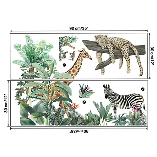 Jungle Animal Wall Decal Wild Animals Plants Wall Stickers Leopard Giraffe Zebra Wall Stickers African Animals Wall Art Mural Decoration For Nursery Kids Bedroom Door Window Decor #TOP4