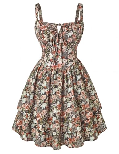 Image of Scarlet Darkness Floral Mini Corset Dress for Women Teen 2026 Summer Spring Flowy A-Line Sundress with Pockets