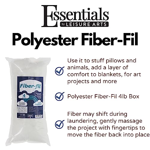 Essentials by Leisure Arts Polyester Fiber-Fil, Premium Fiber-Fil Stuffing, 4oz Bag, High Resilience Polyfill for Filling Stuffed Animals, Crafts, Pillow Stuffing, Cushion Stuffing - Thumbnail 2