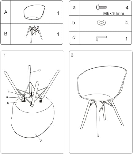 Miniatura 5 de CangLong Silla de comedor tapizada moderna de mediados de siglo con reposabrazos, silla de sala de estar, sillas laterales con patas de metal, juego
