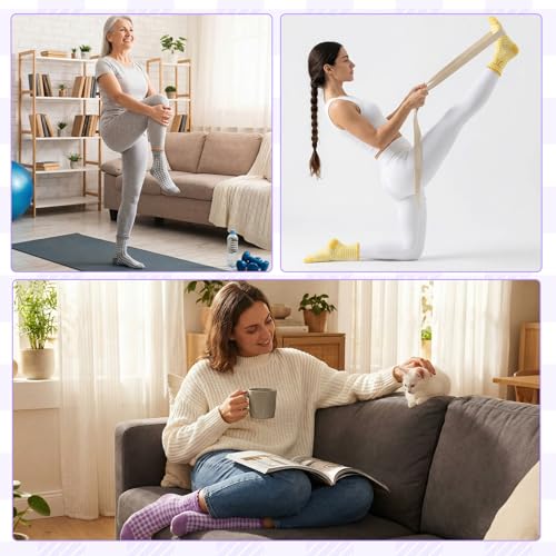 Image of 4 Pairs Women Cute Pilates Socks Non Slip Ruffle Yoga Socks for Women Dance Gym Exercise Embroidery Pattern