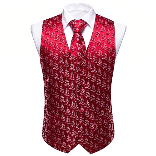 Image of Barry.Wang Mens Red /Green Christmas Suit Vest Holiday Xmas Waistcoat Tie Set Party Tuxedo