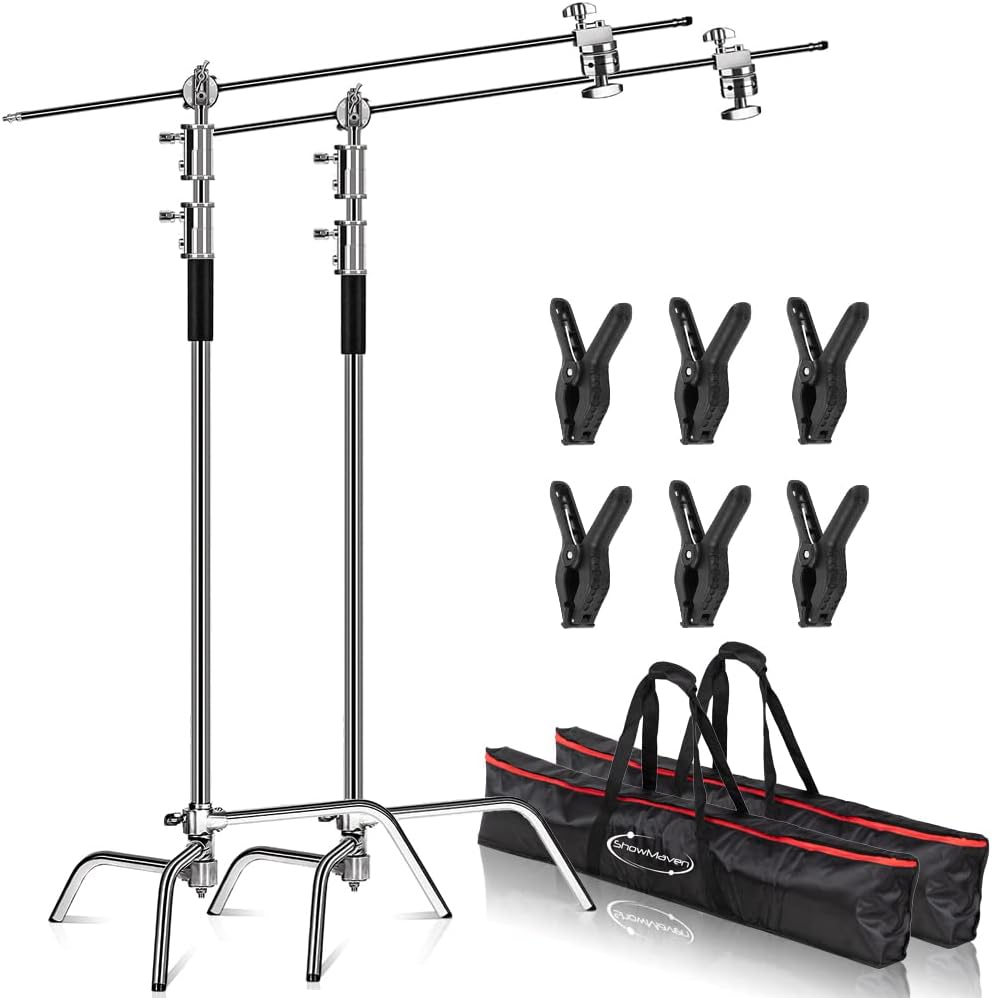 - 2 Packs Heavy Duty C-Stand Light Stand with 4ft/120cm Holding Arm & Grip Heads for Studio Video Reflector, Monolight and Other Photographic Equipment
