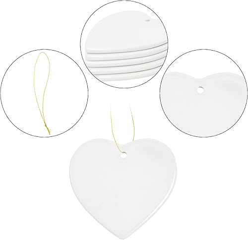 Miniatura 4 de MAIKESUB 25 piezas de adorno de cerámica en blanco en forma de corazón de 2.9 pulgadas con cuerda dorada para manualidades, decoración de árbol de