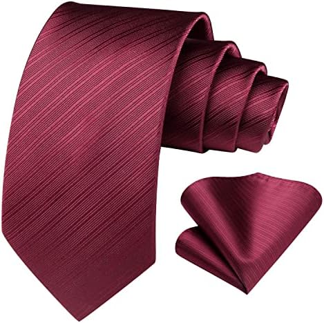 HISDERN Striped Wedding Tie Handkerchief Men's Necktie & Pocket Square Set