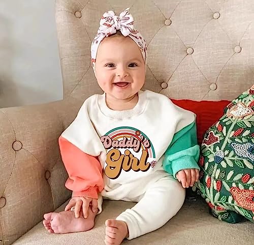 MoZiKQin Baby Girl Bubble Romper Newborn Daddys Girl Block Short Sleeve Onesie Jumpsuit Fathers Day Outfit Cute Clothes2