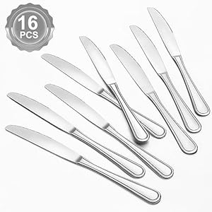 BEWOS 16 Stück Tafelmesser, 23CM Tischmesser, Buttermesser aus Edelstahl, Kostengünstiges Besteck Messer, Geeignet für Haus/Restaurant/Küche, Spülmaschinenfest & Spiegelpoliert