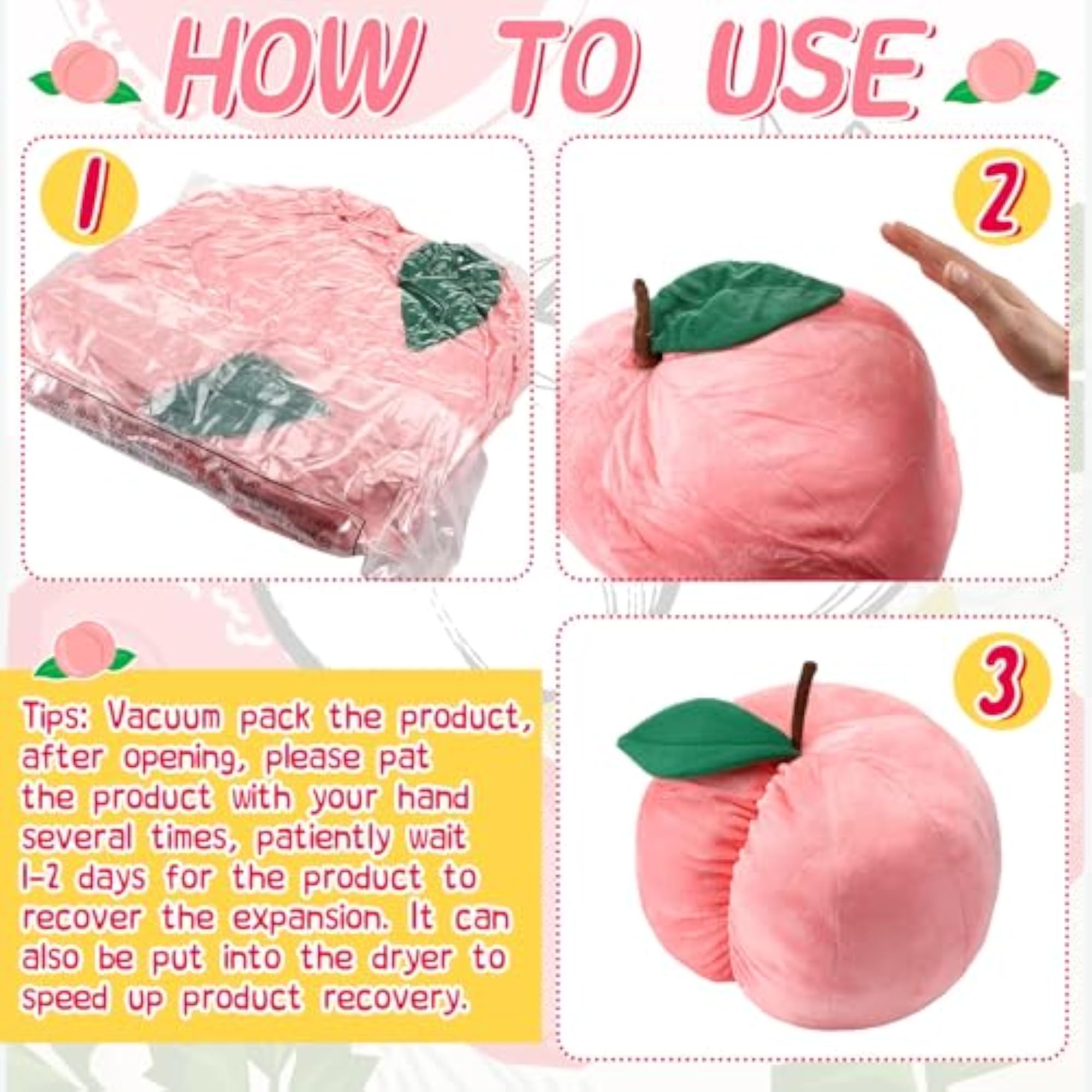2 Pcs Peach Fruit Pillow Plush Toy Cute Fun Kawaii Gifts