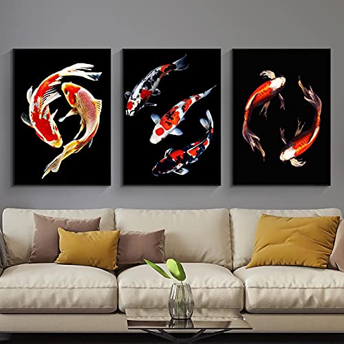 Peinture sur toile poisson koi pour transformer un salon terne en espace zen lot de 3 affiches