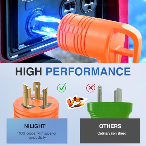 Image of Nilight 30 Amp to 30 Amp RV Power Adapter L5-30P to TT-30R | 3 Prong Generator Twist Plug Male 30A Female Receptacle for Camper Caravan Electrical Converter