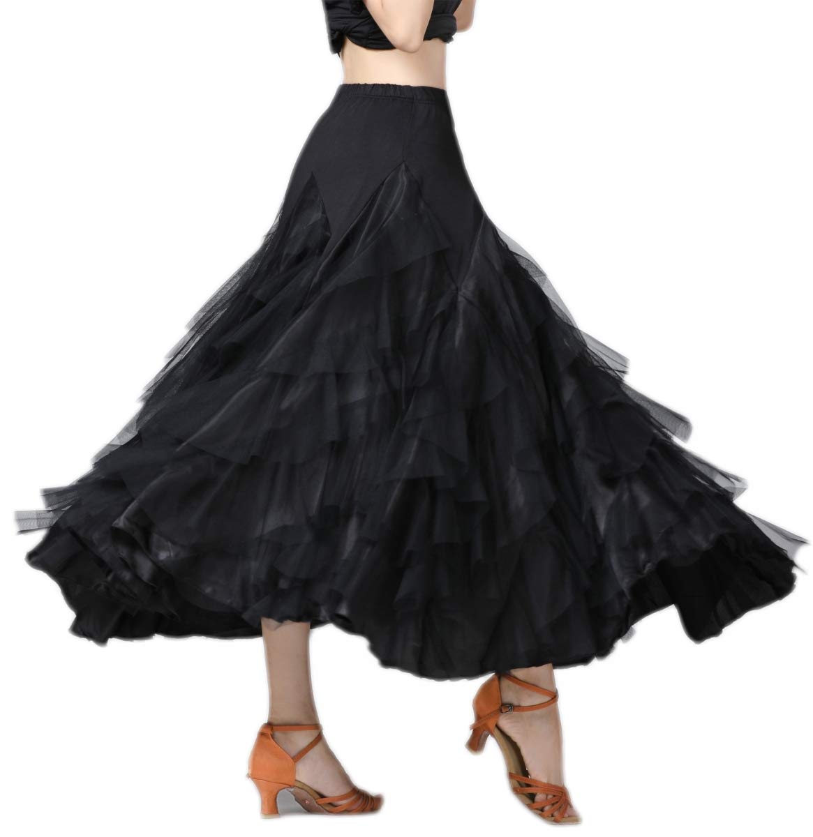 Elegante sala da ballo Latin Dance Party Long Swing Tiered Gonna da donna, taglia unica