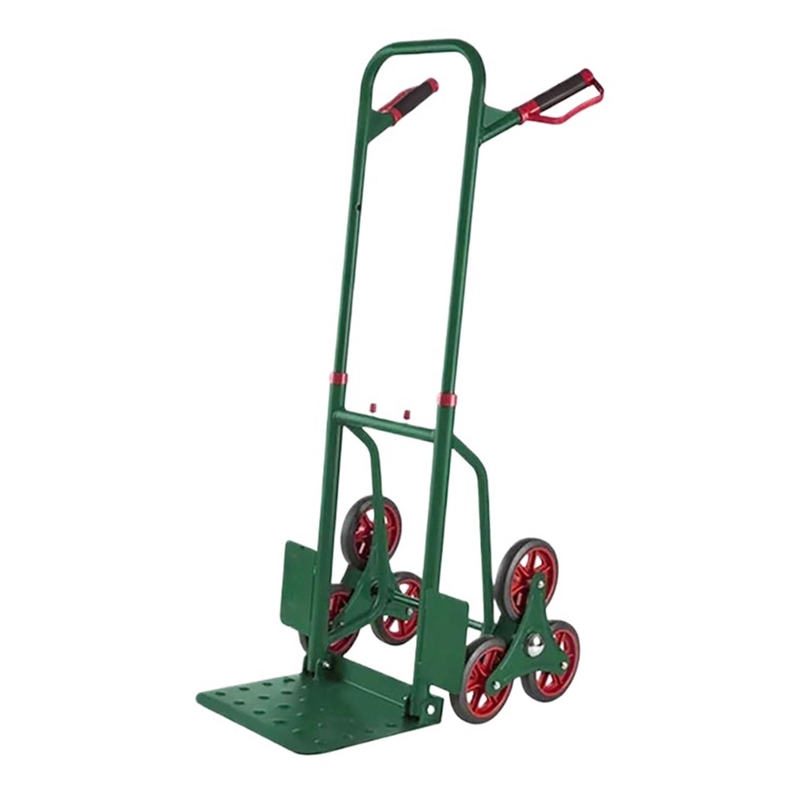 Chariot monte-escalier pliable vert pour soulager le dos lors du transport de courses