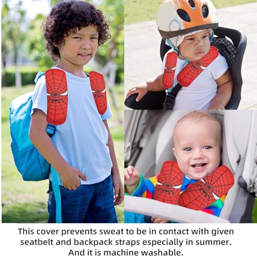 Image of Seat Belt Cover for Kids, Seat Belt Pad for Boys Girls, Car Seat Straps Shoulder Pads for Kids, Kid's Seat Belt Cushion, Shoulder Strap Pad, 1 Piece (Spider Hero)